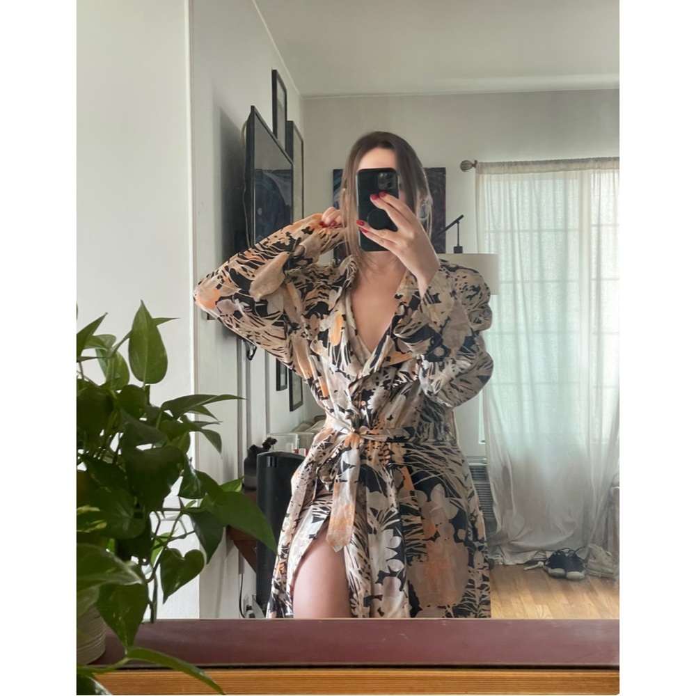 DRIES VAN NOTEN Long Print Silk Robe Dress